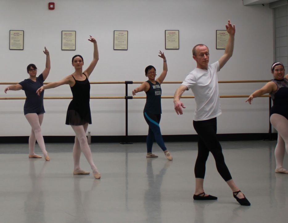 Adults in ballet class